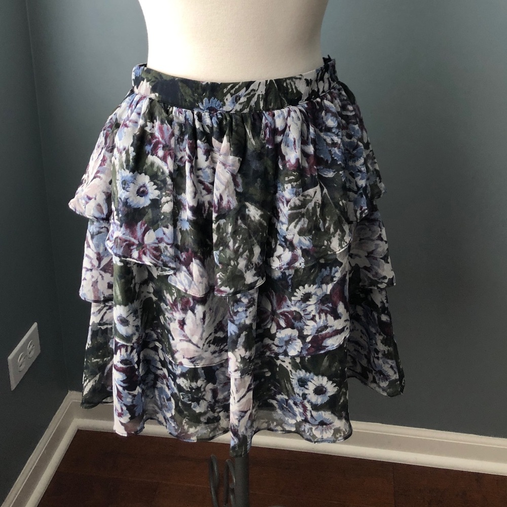 Anthropologie Maeve Floral Print Tiered Skirt